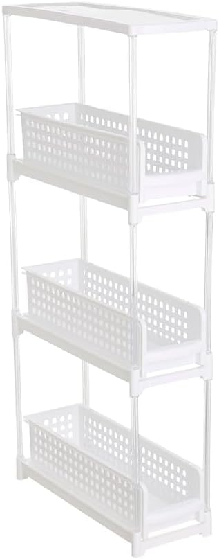 Sliding Drawer Storage - 3-Tier White Plastic