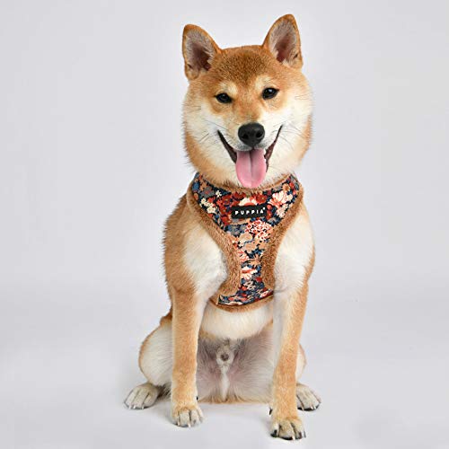 Puppia Gianni Dog Harness Over-The-Head Warm Winter Flower Pattern Adjustable Chest For Small And Medium Dog, Beige, Medium #TOP2