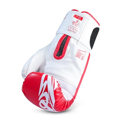 Image of MAUZER Tribal Shadow Fighter Boxing Gloves Training and Sparring Gloves with EIA Foam Padding Ventilated Palm Secure Thumb Lock Fit Velcro Wrist Support (Red, 14 Oz)