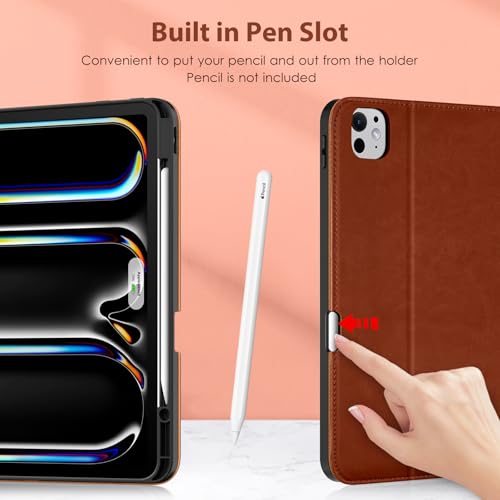 Image of DTTO for iPad Pro 13 Inch Case with Keyboard M5 /M4 2025 /2024, 7 Colors Backlit Wireless Detachable Keyboard Premium Leather Folio Cover with Pencil Holder & Pocket, Brown