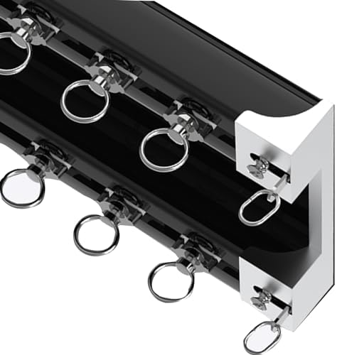 Double Curtain Track System for Pleated & Sliding Curtains - Ceiling Mount, Smooth Operation, Space-Saving, Black Finish, 12ft Length, Easy Install, Ideal for Living Room & Bedroom