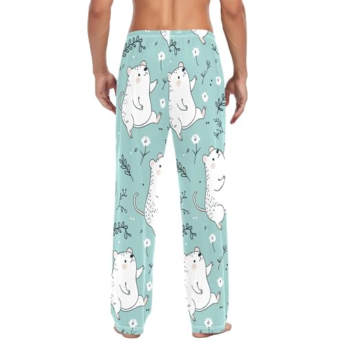 Men's Pajama Bottom Cute Bears Among Flowers Cotton Pajama Pants Drawstring Sleepwear Long Pants Pockets3