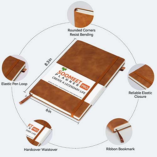 Lined Journal Notebook, 200 Pages, Leather Hardcover Notebooks, A5 College Ruled Thick Classic with Pen Loop Notebook Journals for Writing, for Women Men Office School, 5.75'' X 8.38'', Brown - Image 3