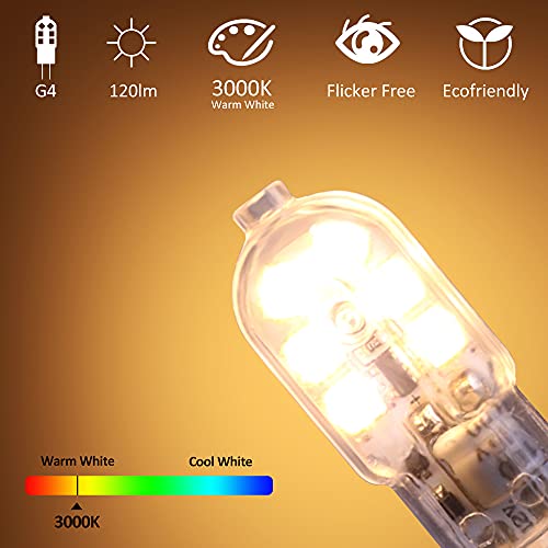 G4 Ledlamp, warmwit, 1,2 W, 12 V, G4, vervanging voor 10 W halogeenlampen, 120 lm, 3000 K, 360 graden, 12 V, AC/DC… - Afbeelding 8