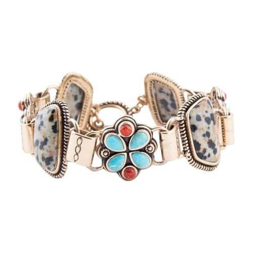 Barse Jewelry Legacy Blue Turquoise and Dalmatian Jasper Golden Bracelet3
