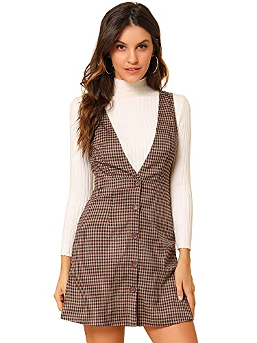 Allegra K Women's Overall Dresses Fall Jumper Halloween Houndstooth Pinafore Plaid Dresses2