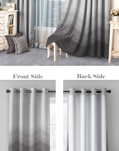 Image of Kivo Digital Print 85% Blackout Curtains for Door /Window, Thermal Insulated, Tie Back, Wider Width 50 in, Eyelet Curtains for Living Room /Bedroom (Dark Stone 7 ft Set of 1)