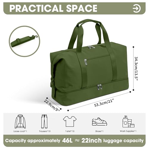 Image of Oeihuivt Weekender Bags for Women - 21 Inch Large Travel Duffel Bag with Shoe Compartment, Heavy-Duty Canvas Leather Carry On Overnight Tote, Green-1A, 21, Weekend Trip