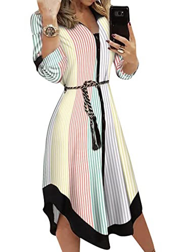 Image of YMING Womens Long Sleeve Button Down Shirt Dresses Casual Floral Print Maxi Dress Loose Fit Split Blouse Dress