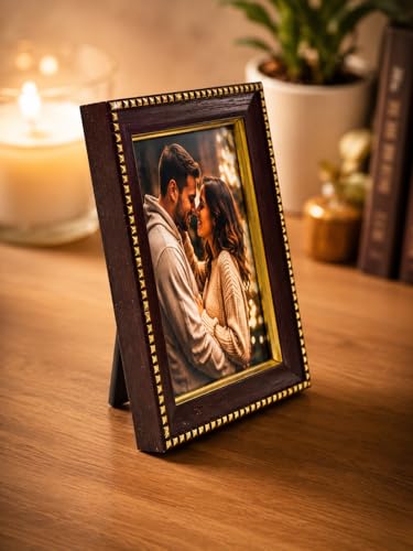 Image of Photo Frame Set of 3 - Modern Tabletop Picture Frames for Desk, Living Room & Bedroom Decor, Perfect for Wedding, Couple & Family Photos (3 x 3 inches) (Maroon Gold)