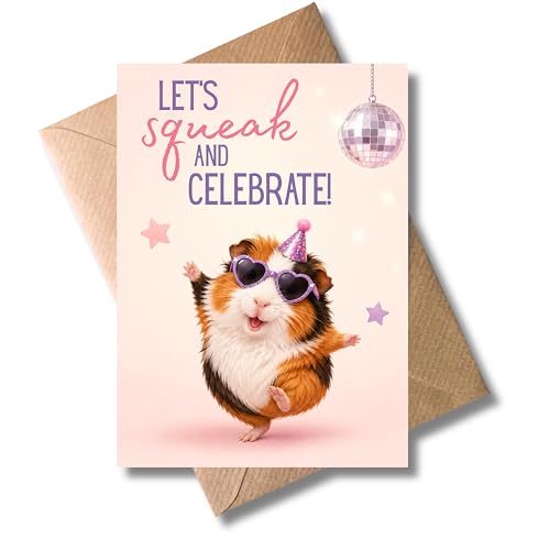 WBdesignz Geburtstagskarte mit lustigem Meerschweinchen mit Umschlag - Süße Tier Karte zum Geburtstag mit Spruch - Glückwunschkarte Geburtstagsparty Disko - Frauen Freundinnen Kolleginnen (DIN A6)