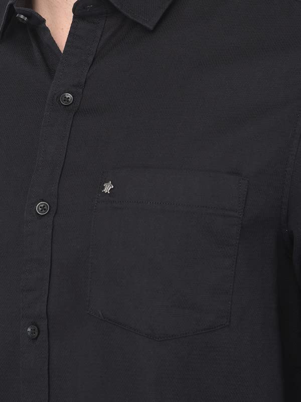 Turtle Camicie da uomo in cotone nero Slim Fit Self Design