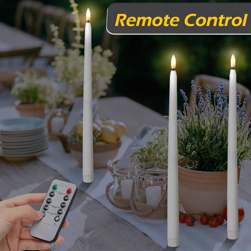 Image of Tuanse 20 Pcs Flickering Flameless Taper Candles Bulk LED Battery Operated Realistic Flame Effect with Remote & Timer Safe No Fire Wax Drip Candles for Wedding Church Home Decor (12.4 inch,White)