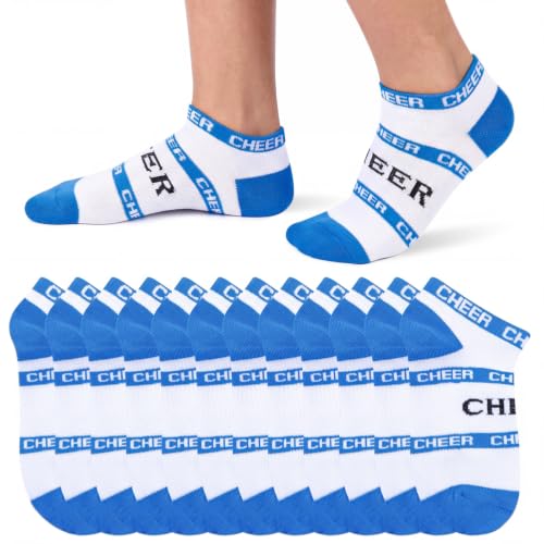 Twistover 6 Pairs 6/12 Pairs Cheer Socks Bulk Cheer Ankle Sock Cheerleading Team Gift for Women Cheerleader Sport Team Spirit Supply (Blue)