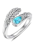 Feather Turquoise Ring 925 Sterling Silver Adjustable Open Celtic Ring Western Jewelry Bohemian Gifts for Women