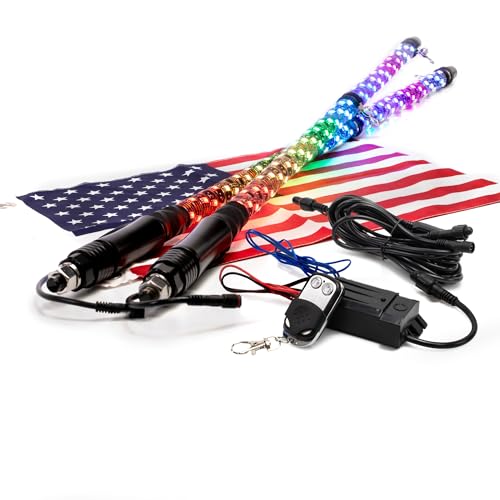 Image of True MODS 2pc 3ft Spiral RGB LED Whip Light for UTV ATV [Bluetooth App] Off Road Waterproof LED Lighted Whip CB Antenna Pole Stick for RZR Can-Am Polaris SxS 4x4 Quad Dune Buggy 4 Wheeler Accessories