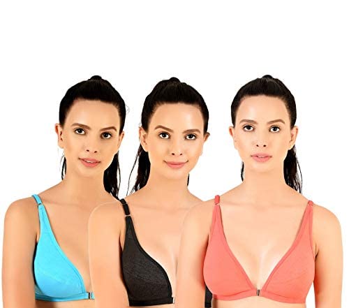 Daniel Jack Women's Cotton Non-Padded Wire Free T-Shirt Bra-Pack of 3((Multicolor)