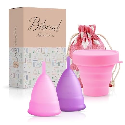 Bibrad Copa Menstrual - 2 Copas Menstruales Tallas M y L, Vaso Esterilizador y Bolsa de Transporte de Algodón - 100% Suave Silicona de Grado Medico Lavable y Reutilizable… (M-L)