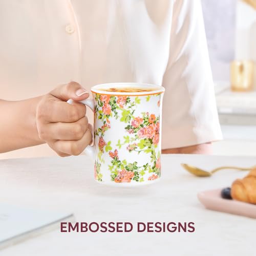 Image of Larah by BOROSIL 350ml x 2pc Opalware Amora Tea /Coffee Mug Set, Microwave & Dishwasher Safe Embossed Design Crockery Ideal for Daily Use & Gifting