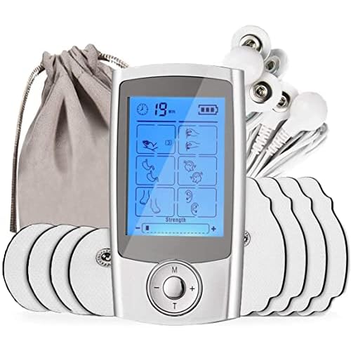TENS Electroestimulador Digital, para aliviar el Dolor Muscular y el fortalecimiento Muscular, EMS Masaje, Pantalla LCD, 2 Canales, 8 electrodos