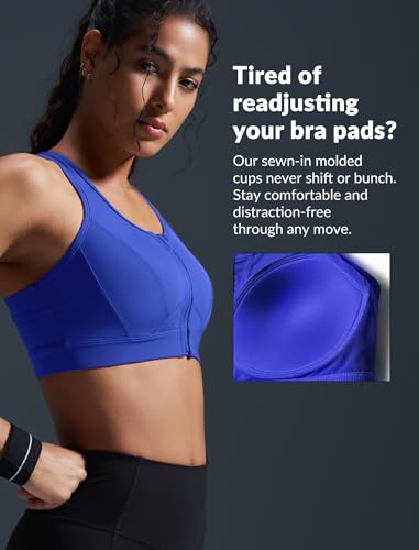 Image of Yvette Zip Front Sports Bra - High Impact Sports Bras for Women Plus Size Workout Fitness Running