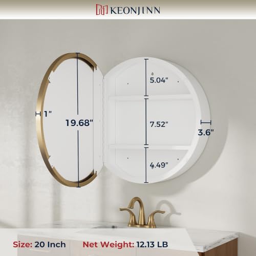 Image of Keonjinn 20x20 in Round Medicine Cabinet Mirror for Bathroom, Wall Mounted