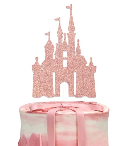 Image of Castle Cake Topper - Princess Theme Birthday Party Decorations - Princess Party Decorations Rose Gold