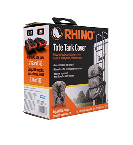 Image of Camco Rhino RV Tote Tank Cover - Fits Tote Tanks Up to 40 inch (L) x 20 inch (W) x 12.5 inch (H) - Compatible w /15 & 21-Gallon Rhino Tote Tanks (39000 & 39002) - Gray, Nylon (39018)