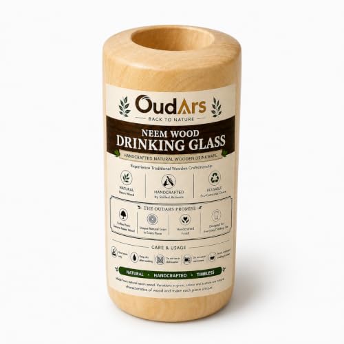 Image of 100% Pure Neem Wood Glass for Health Management Natural Herbal Detox Tumbler Handmade Wooden Drinking Cup Ayurvedic Anti Bacterial Healing Vessel