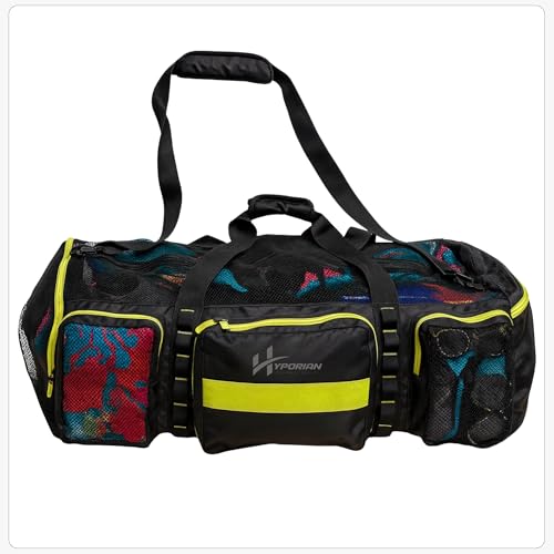 HYPORIAN Premium Scuba Mesh Gear Bag Extra Large Heavy-Duty Dive Backpack with Reinforced Bottom Fast-Dry Mesh & Wide Shoulder Strap for Scuba Snorkeling & Freediving