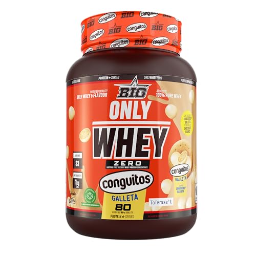 BIG - Proteinas Whey para Masa Muscular - Whey Protein Isolate - Proteína en Polvo Materia Prima Premium Sin Grumos, Baja en Lactosa,Sin Azúcar Añadido (1Kg,Conguitos Galleta White)
