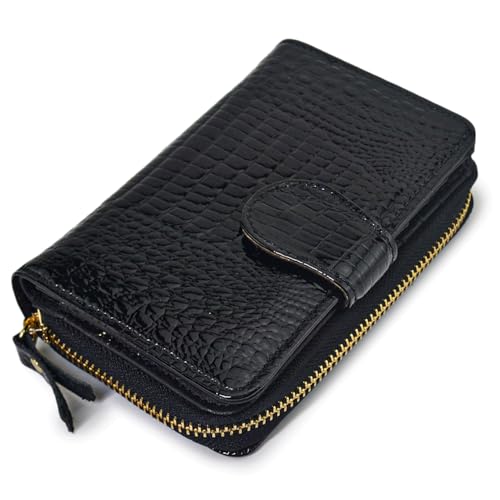 Karoukee Portefeuille à Deux Volets Femme en Cuir Verni Gaufré Crocodile, Petit Porte-Monnaie...