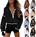 Kenhansion Women's Oversized Half Zip Hooded Long Sleeve Cropped Pullover Sweatshirt Winter Fashion Casual Loose Fit Clothes (White,Large)