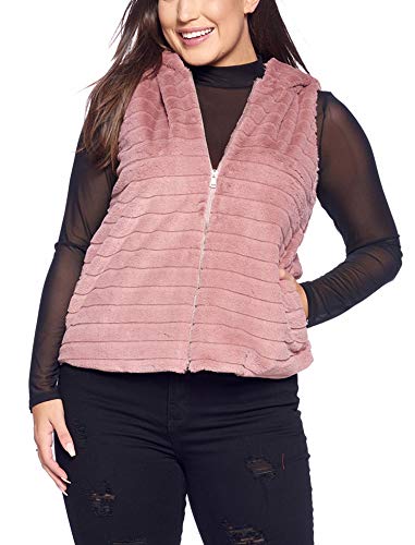 Women's Junior Plus Size Fluffy Hooded Warm Winter Vest Mauve 3X