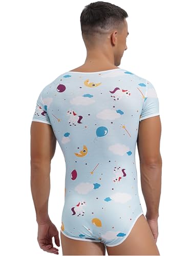 FEESHOW Men's Short Sleeve Bodysuit Leotard Tops Button Crotch Underwear Sexy Romper Pajamas Nightwear4