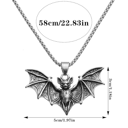 Gothic Bat Necklace, Stainless Steel Vampire Bat Pendant, Halloween Goth Necklace for Men and Women2