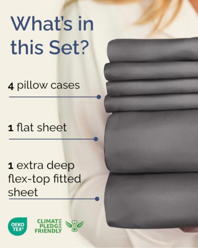 Image of Extra Deep Flex Top Split Head King Sheet Set - 6 Piece Breathable and Cooling Sheets - Hotel Luxury Bedding for Women, Men, Kids & Teens - Easy Secure Fit - Extra Deep Pockets - Dark Grey