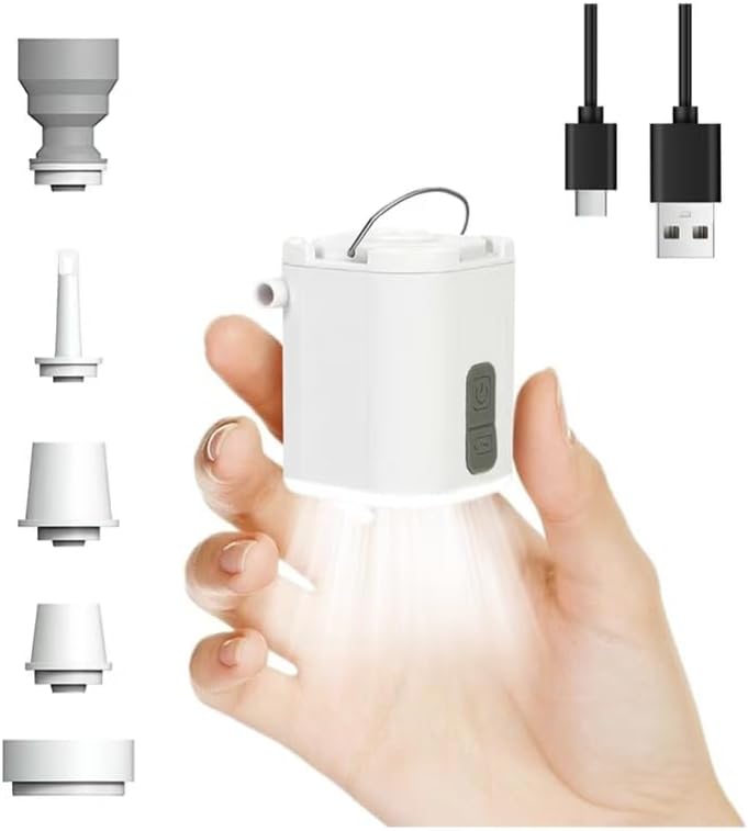 Miniatura 3 de Mini bomba de aire portátil para camping, tamaño de la palma con luz LED, infla almohadillas para dormir, anillos inflables y más