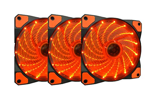 APEVIA AF312L-SOG 120mm Orange LED Ultra Silent Case Fan w/ 15 LEDs & Anti-Vibration Rubber Pads (3-pk)