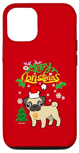 Carcasa para iphone 15 pug dog santa hat funny merry christmas dogs lovers xmas