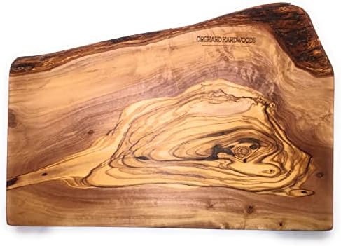 12" Rustic Handmade Bark Edge Olive Wood Charcuterie Board by Orchard Hardwoods- For Cutting, Chopping, Serving. Wooden Slab- Unique Gift. In Sm 12", Med 16", Lg 20", XL 24".(Small 12x5-6x0.8 inch)