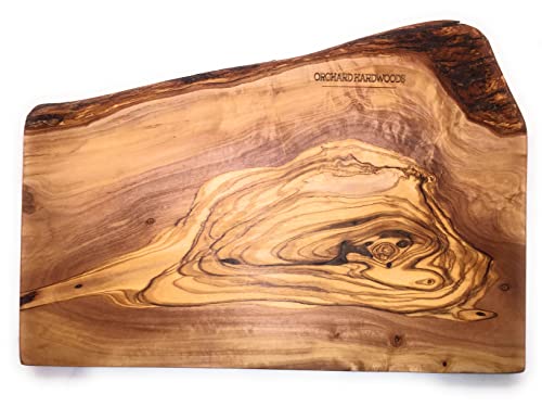 12" Rustic Handmade Bark Edge Olive Wood Charcuterie Board By Orchard Hardwoods- For Cutting, Chopping, Serving. Wooden Slab- Unique Gift. In Sm 12", Med 16", Lg 20", Xl 24".(Small 12X5-6X0.8 Inch) #TOP3