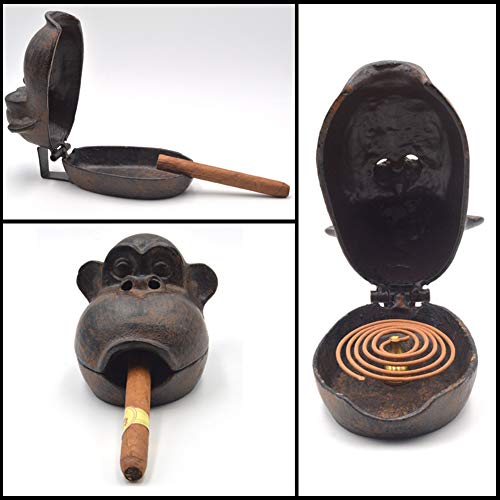 Cigar Ashtrays Outdoor for Patio, Home Office Countertop Decor Ash Holder Large Ash Tray, Cast Iron Funny Monkey, Best Gift for Smoker - Thumbnail 5