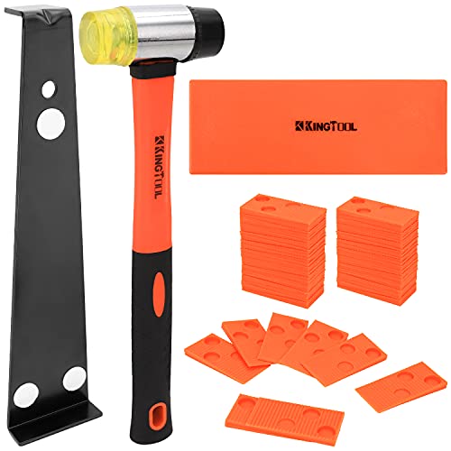 KingTool Laminate Flooring Tools, Laminate Wood Flooring Installation Kit with Diameter 35 mm High-Strength Fiberglass Handle Mallet, Tapping Block, Heavy Duty Pull Bar and 40 Spacers