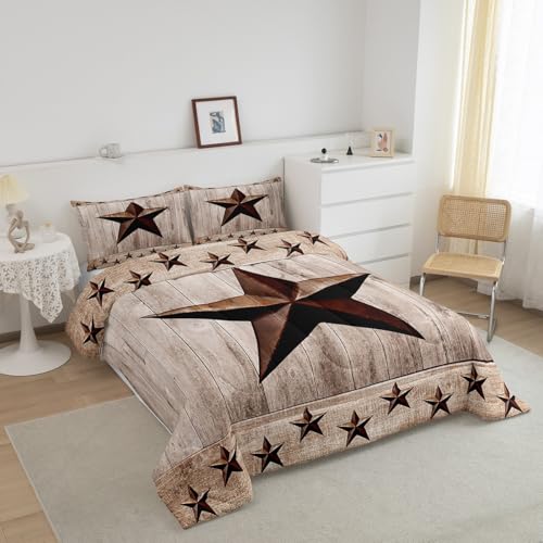 Image of Rustic Texas Star Comforter Western Texas Comforter Set for Boys Girls Rustic Wood Grain Bedding Set Farmhouse Duvet Set Room Decor Quilt King Size Boys