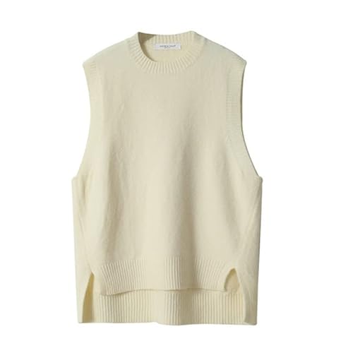 Pull en cachemire tricoté sans manches pour femme - Col rond - Solide, abricot, taille unique Cover