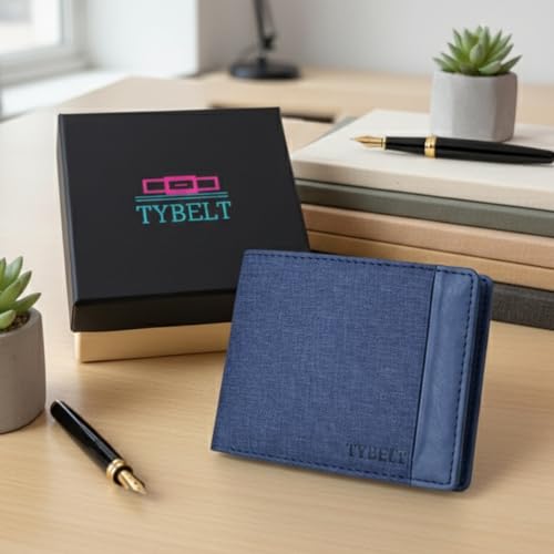Image of PU Denim Men's Wallet | Premium Blue Bi-Fold with Multiple Card Slots and Coin Pocket