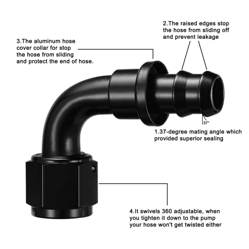 SYKRSS 6AN 90 Degree Push Lock Hose End Fitting Aluminum Female Swivel to Push Lock Barb Type Fitting for Rubber Fuel Line — view 4