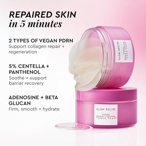 Image of Glow Recipe PDRN+ Repair + Soothe Toner Pads - Fragrance-Free Face Toner Pads for Sensitive Skin - Barrier Repair, Redness Reducing + Calming Hydration with Centella - Korean Skin Care (60 Face Pads)