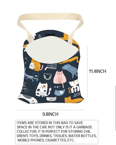 Image of Car Trash Can, Durable Hanging Car Trash Garbage Bag, Cute Automotive Garbage Cans Organizer, Cute Cartoon Blue Cats